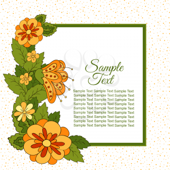 Summer postcard, cover, bright background for inscriptions. Summer. Pattern in green, orange. Sample text