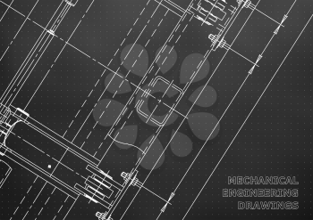 Mechanical Engineering drawing. Blueprints. Mechanics. Cover. Engineering design, construction. Black. Points