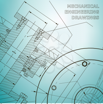 Backgrounds of engineering subjects. Technical illustration. Mechanical engineering. Technical design. Instrument making. Cover, banner. Light blue