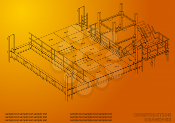 Building. Metal constructions. Volumetric constructions. 3D design. Abstract backgrounds. Cover, background. Orange