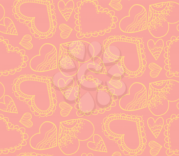 Cute seamless pattern. A heart. Hand drawing. Contour drawing. Doodle design, design. Love. Sketch. Pink background