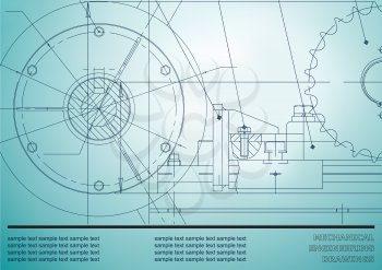 Vector drawing. Mechanical drawings on a light blue background. Engineering