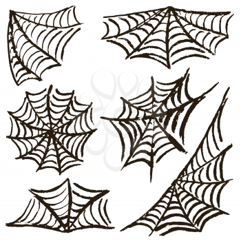 Halloween. Set cobwebs. Vector illustration. Collection of festive elements. Autumn holidays. Fun