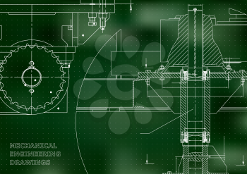 Blueprints. Engineering backgrounds. Mechanical engineering drawings. Cover. Banner. Technical Design. Green. Points