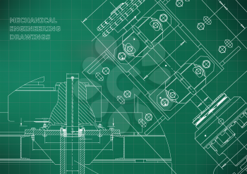 Blueprints. Mechanical construction. Technical Design. Engineering Cover. Banner. Light green. Grid