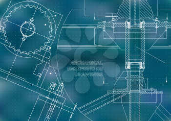 Blueprints. Mechanical construction. Technical Design. Engineering illustrations. Banner. Blue. Points