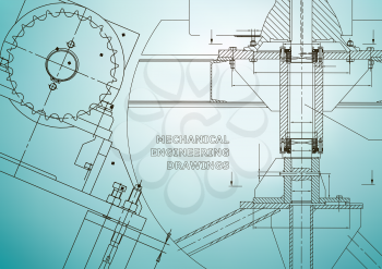 Blueprints. Mechanical construction. Technical Design. Engineering illustrations. Banner. Light blue