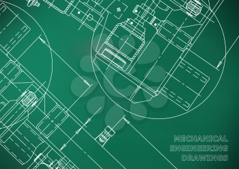 Mechanical Engineering drawing. Blueprints. Light green