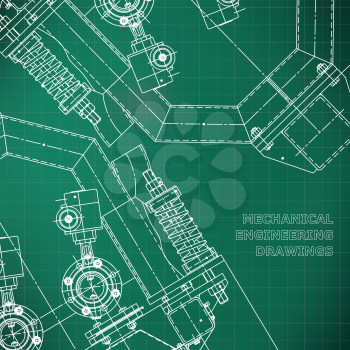 Mechanical engineering the drawing. Technical illustrations. The drawing for technical design. Cover. Light green. Grid
