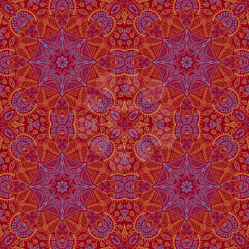 Seamless doodle pattern. Ethnic red motives. Zentagl