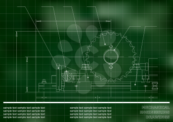 Mechanical drawings. Engineering illustration background. Green. Grid