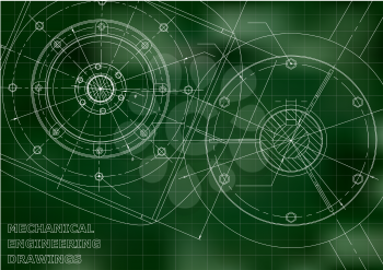 Mechanical engineering drawings. Vector background. Green. Grid