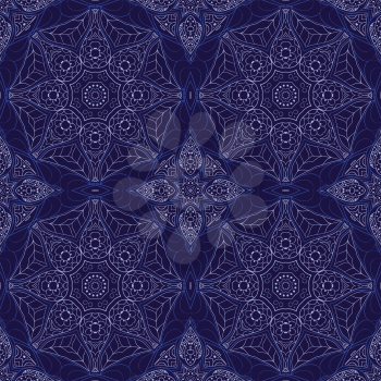 Seamless Mandala. Zentangl. Seamless ornament for creativity. Oriental motifs. Blue. Relax, meditation. Flower