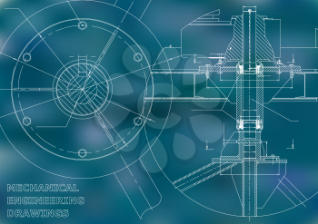 Mechanical engineering drawing. Blue background