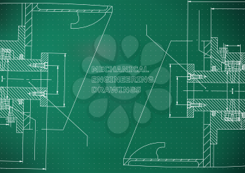 Mechanical engineering. Technical illustration. Backgrounds of engineering subjects. Light green background. Points