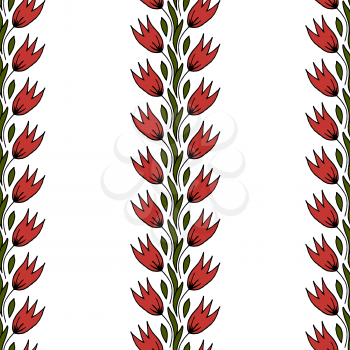 Seamless floral pattern. Pattern for fabric, trellis. Tulips. Stripes of flowers on a white background