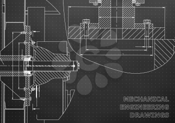 Technical illustration. Mechanical engineering. Backgrounds of engineering subjects. Black background. Points
