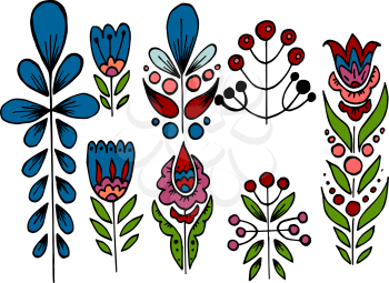 A set of elements for your creativity. Logos, prints for clothes, scrapbooking. Abstract illustration, hand drawing. Branches, leaves, berries, flowers