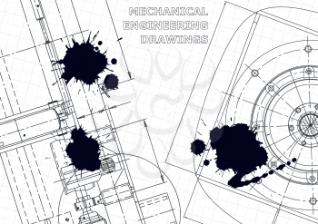 Cover. Vector engineering drawings. Black Ink. Blots. Technical abstract backgrounds. Technical illustration