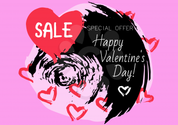 Postcard, flyer, banner. Sale for the day of lovers. Happy Valentine's Day. Pink background, heart