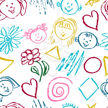 Seamless pattern. Draw pictures, doodle. Beautiful and bright design. Interesting images for backgrounds, textiles, tapestries. Flowers, faces, geometric shapes