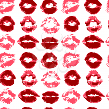 Seamless pattern. Hand drawing. Acrylic paints, brushes. Background for your creativity. Lips, kiss, Red lipstick