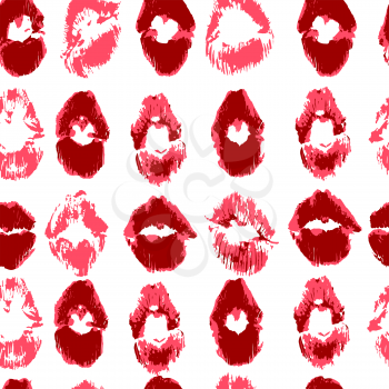 Seamless pattern. Hand drawing. Acrylic paints, brushes. Background for your creativity. Lips, Red lipstick