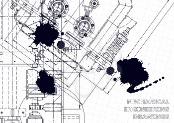 Technical abstract backgrounds. Mechanical instrument making. Technical illustration. Black Ink. Blots. Vector engineering drawing