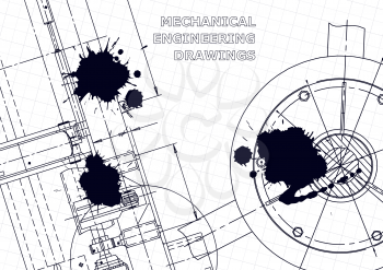 Technical abstract backgrounds. Vector engineering drawings. Black Ink. Blots. Technical illustration. Blueprint