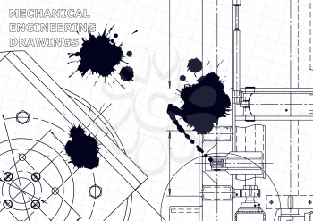 Vector engineering illustration. Instrument-making drawings. Mechanical. Black Ink. Blots