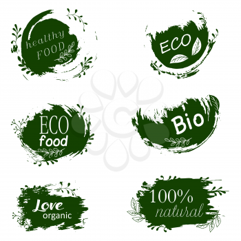 Doodle logos. I love organic. Vector illustration for menu of restaurants, packaging, advertising. Set of logos, icons, design elements. Natural