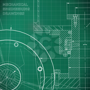 Backgrounds of engineering subjects. Technical illustration. Mechanical engineering. Light green background. Grid