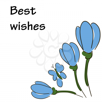 Best wishes. Doodle flowers and butterflies. Very beautiful greeting card