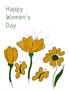Happy Women's Day. Doodle flowers. March 8. Very beautiful greeting card