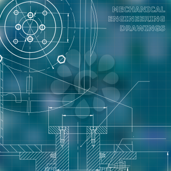 Mechanics. Technical design. Engineering style. Mechanical. Blue background. Grid