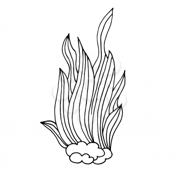 Contour. Algae bush. Marine theme icon in hand draw style. Cute childish illustration of sea life. Icon, badge, sticker, print for clothes