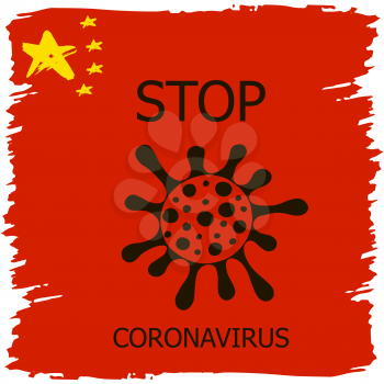 Coronavirus in China. Novel coronavirus (2019-nCoV), red background with stars and colors of Chinese flag. Concept of coronavirus quarantine. Coronavirus Bacteria Cell Icon, Stop Coronavirus (2)