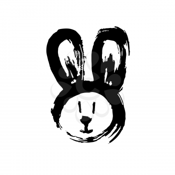 Hand drawing paint, brush drawing. Isolated on a white background. Doodle grunge style icon. Decorative. Outline, line icon, cartoon illustration. Bunny, rabbit icon