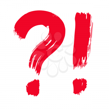 Hand drawing paint, brush drawing. Isolated on a white background. Doodle grunge style icon. Outline cartoon illustration. Exclamation mark, question mark