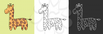 Icon set. Giraffe. Marine theme icon in hand draw style. Cute childish illustration of sea life. Icon, badge, sticker, print for clothes