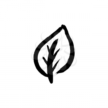 Leaf tree icon. Hand drawing paint, brush drawing. Isolated on a white background. Doodle grunge style icon. Outline illustration