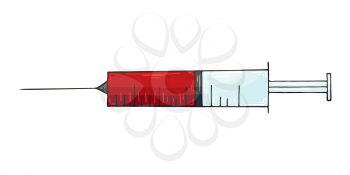 Medical icon. Vector illustration in hand draw style. Isolated on white background. Medical tools. Syringe, injection