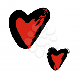 Set of romantic icon, heart. Hand drawing paint, brush drawing. Doodle grunge style icon. Sticker