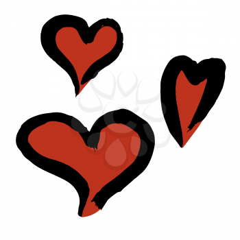 Set of romantic icon, heart. Hand drawing paint, brush drawing. Isolated on a white background. Doodle grunge style icon. Outline icon, cartoon illustration. Sticker, pi