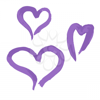 Set of romantic icon, heart. Hand drawing paint, brush drawing. Isolated on a white background. Doodle grunge style icon. Outline, line icon, cartoon illustration