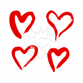 Set of romantic icon, heart. Hand drawing paint, brush drawing. Isolated on a white background. Doodle grunge style icon. Decorative element. Outline, line icon, cartoon illustration. Sticker, pi