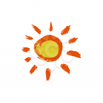Sun icon. Doodle grunge style icon. Hand drawing paint, brush drawing. Isolated on a white background. Outline, line icon, cartoon illustration