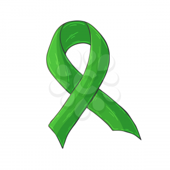Vector icon in hand draw style. Image isolated on white background. Green ribbon. Lyme disease problem