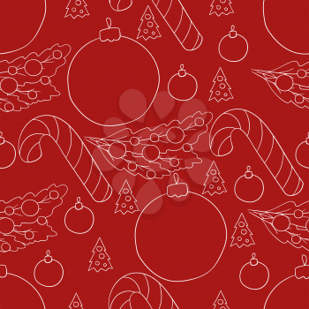 Seamless vector pattern with candy cane. Red Pattern in hand draw style. New Year. Can be used for fabric, wrapping paper and etc