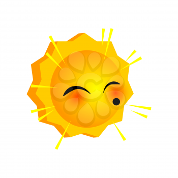 Vector illustration kiss sunny smile icon. Face emoji yellow icon. Smile cute funny emotion face on isolated background. Happy feelings, expression for message, sms.